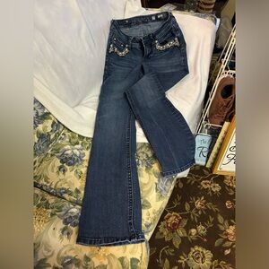 Miss Me juniors Blue Jeans with Embellished Pockets